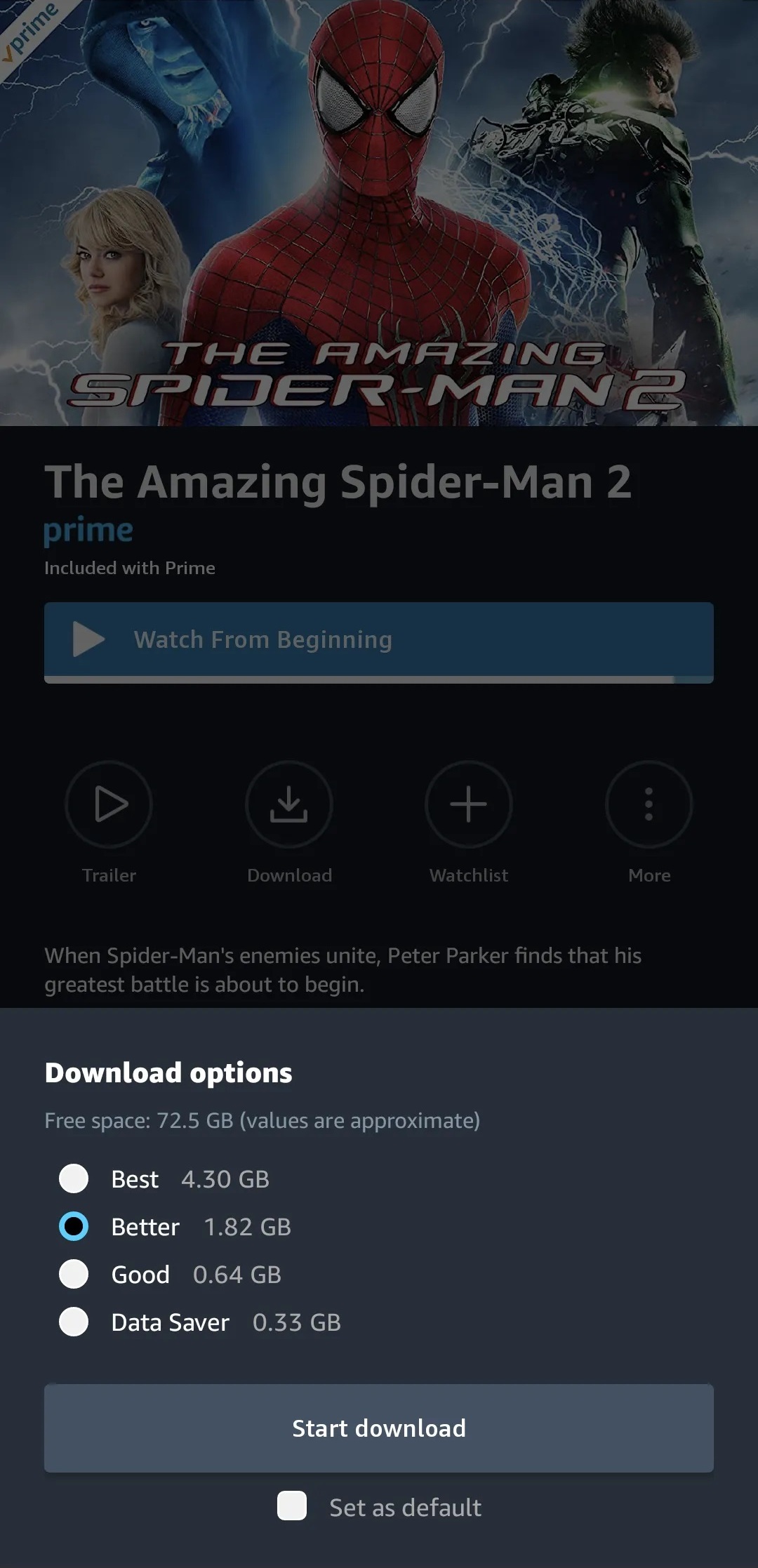 Amazon Prime Video 下载质量选项