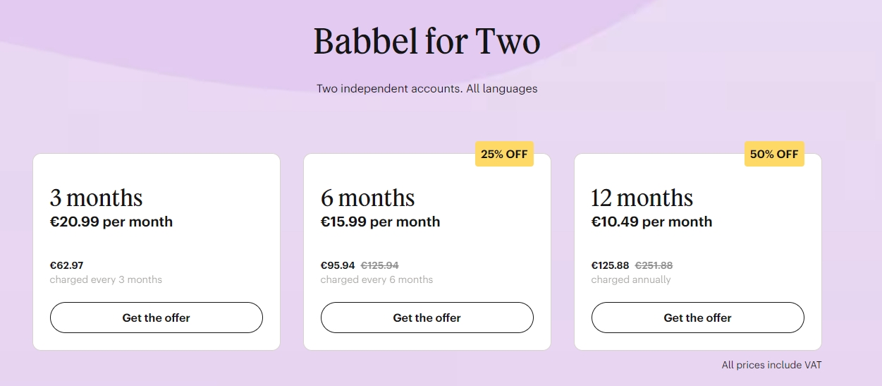 Babbel 双人版共享订阅方案