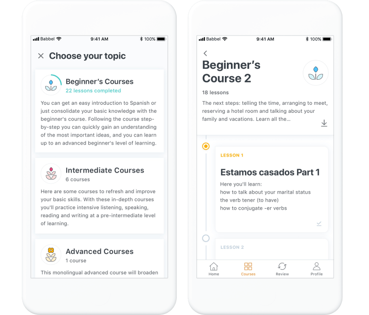 Babbel 深度学习模块界面
