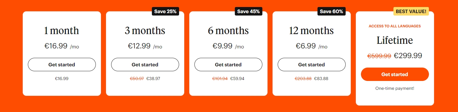 Babbel 订阅定价方案详情