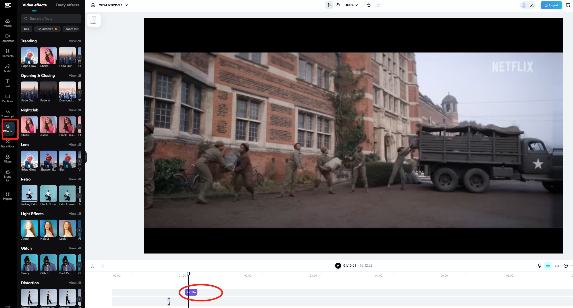 CapCut应用滤镜效果操作界面截图