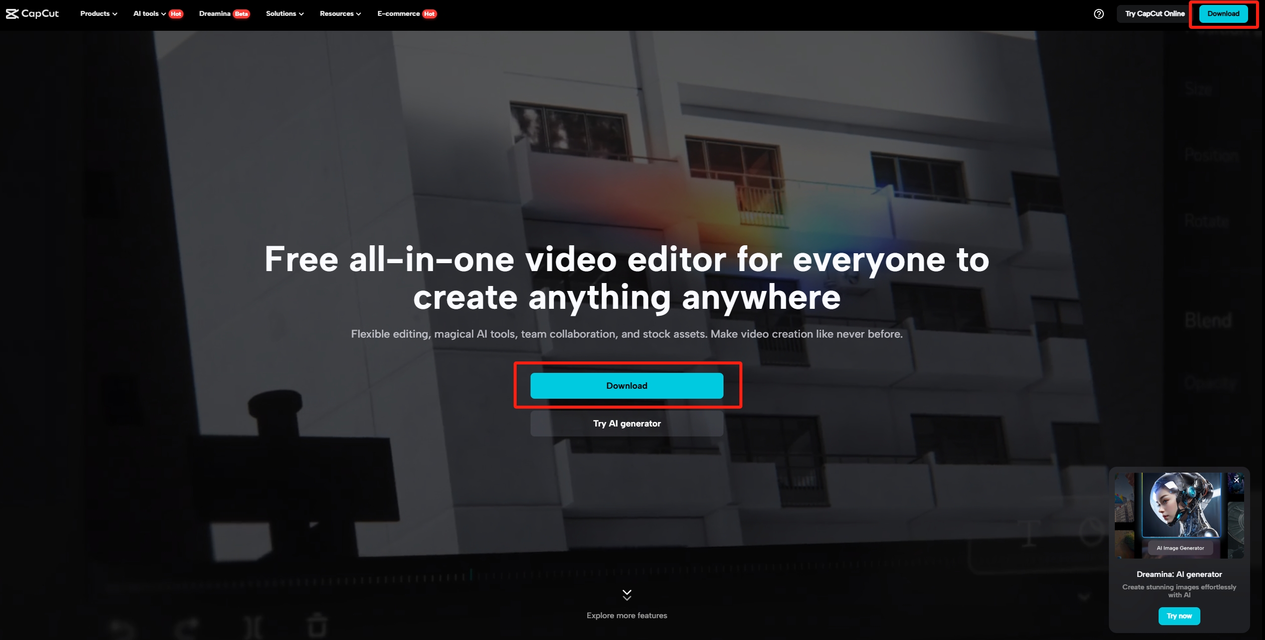 CapCut下载按钮界面截图