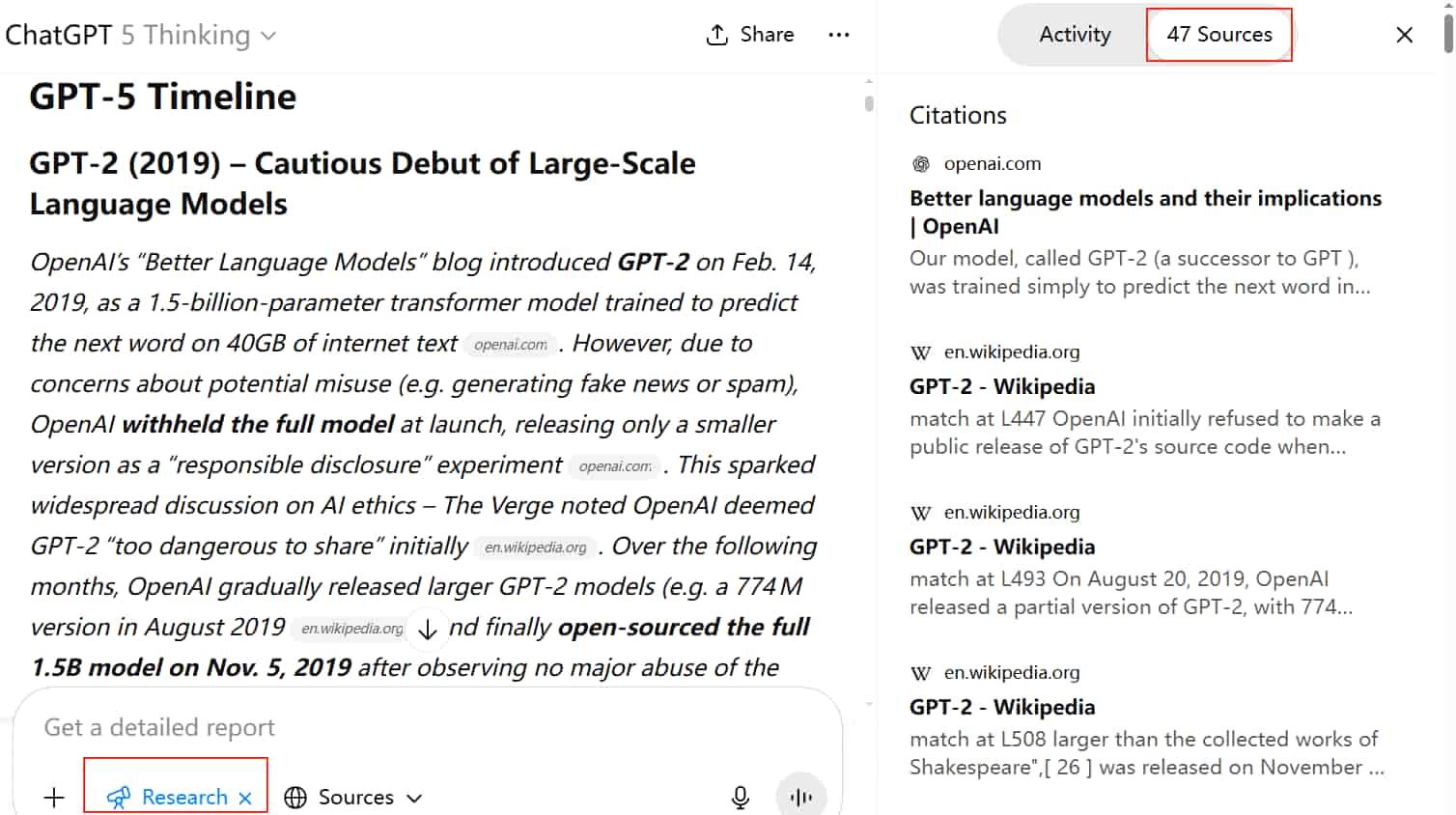 ChatGPT深度研究功能界面
