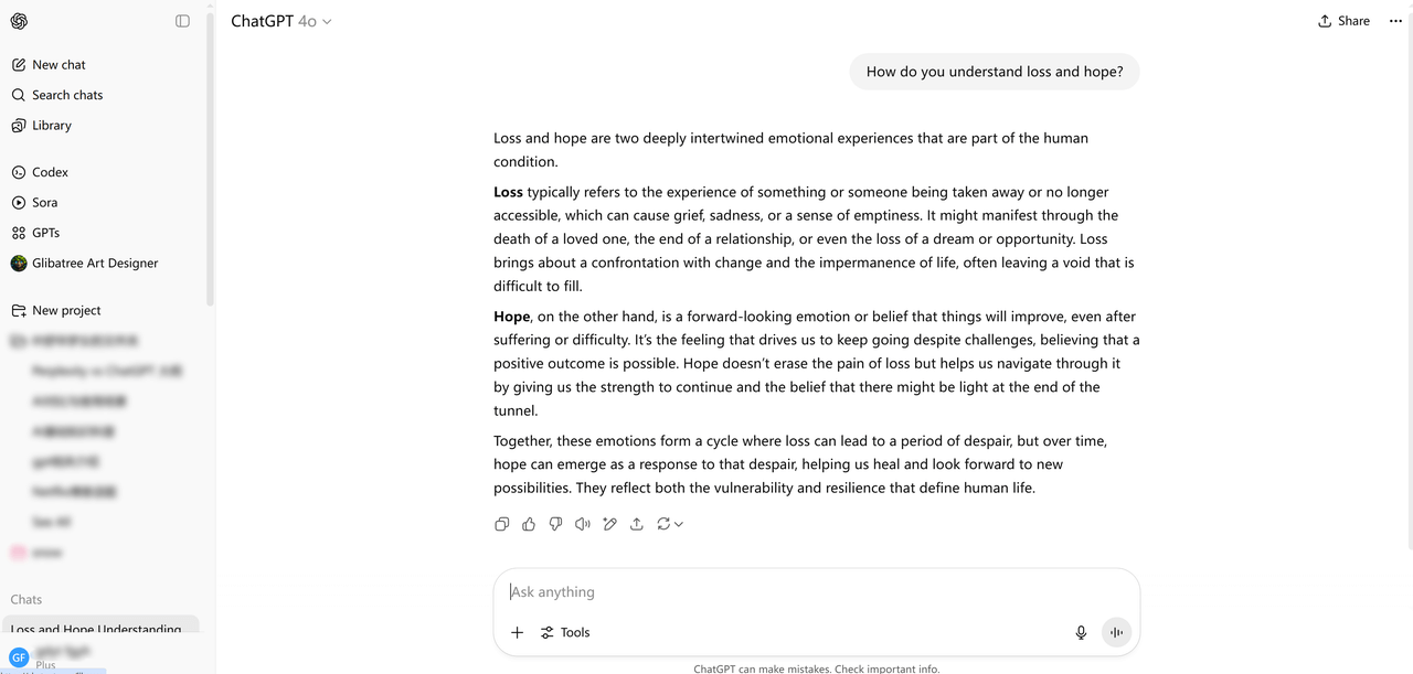 ChatGPT关于失去与希望的深度回答