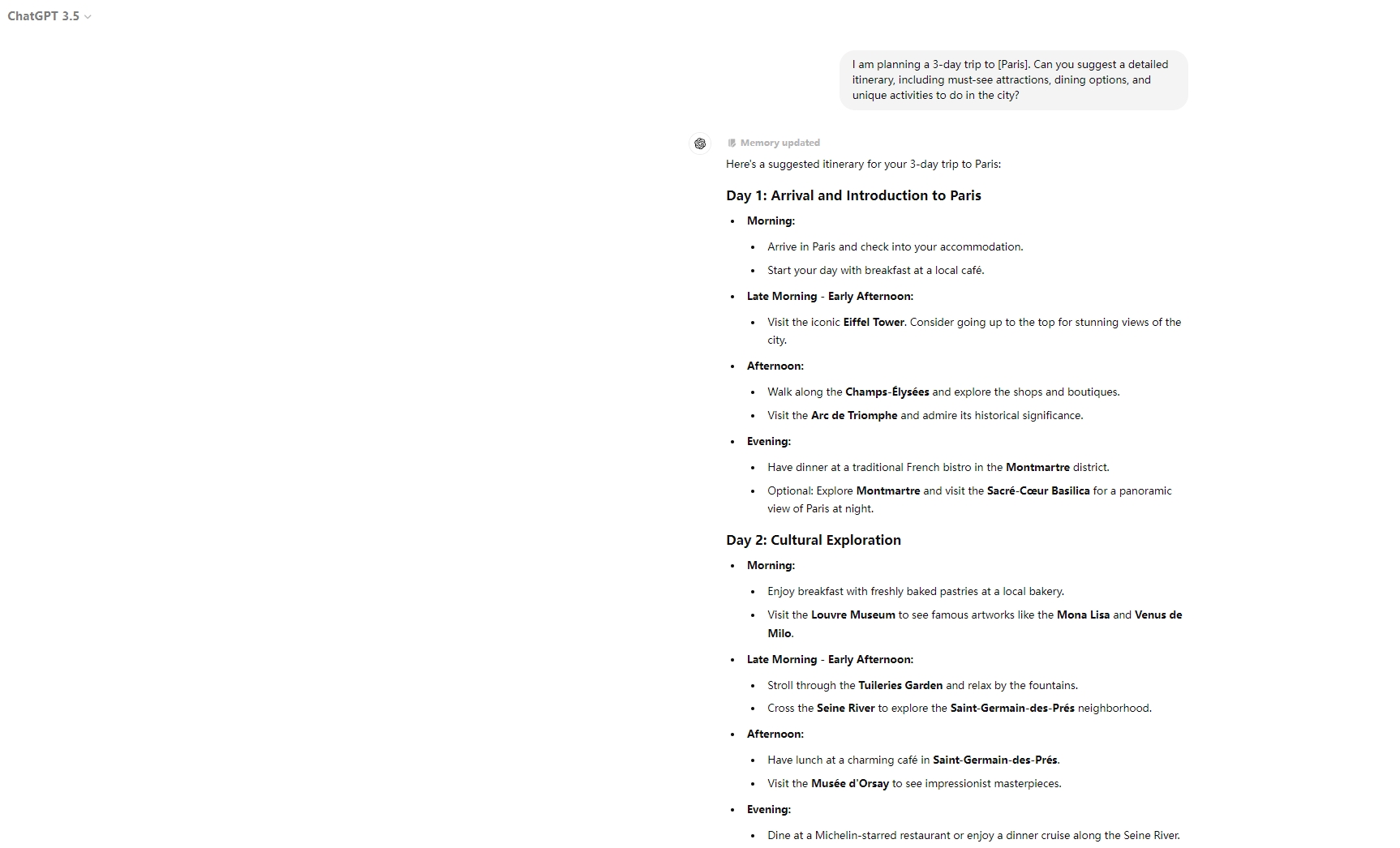 ChatGPT 3.5提供旅行建议功能演示