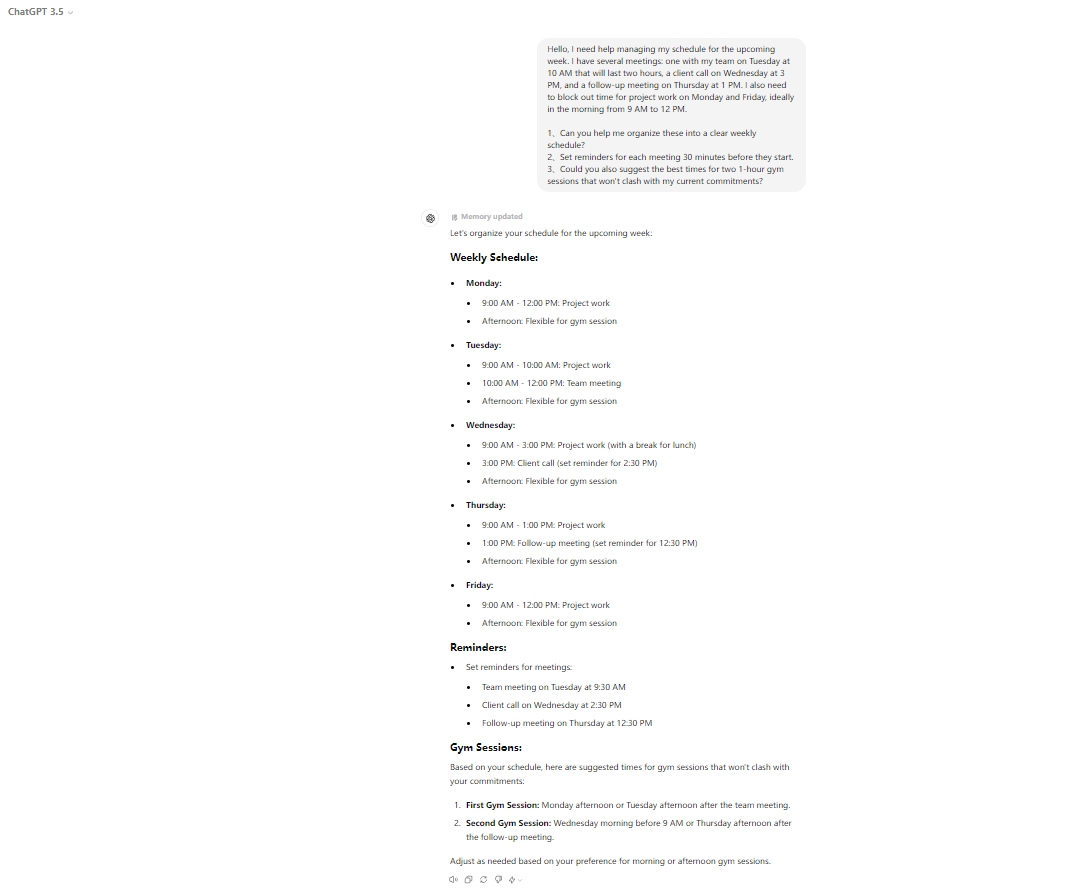 ChatGPT 3.5个人助手功能演示