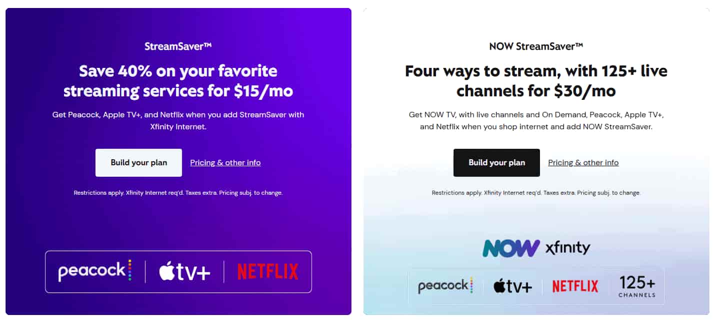 Comcast StreamSaver捆绑套餐说明图