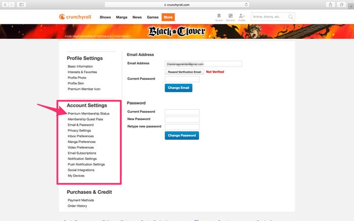 Crunchyroll账户页面取消会员