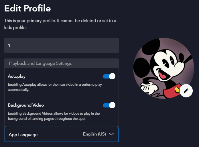 Disney Plus 应用程序语言设置选项