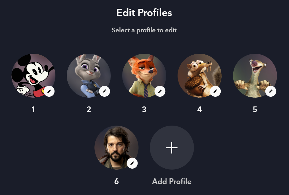 Disney Plus 编辑个人资料设置界面