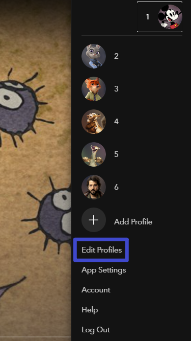 Disney Plus 个人资料菜单界面截图