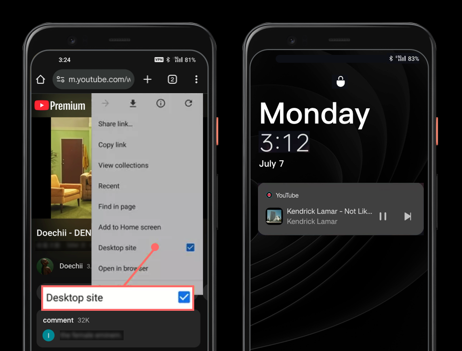 Android浏览器桌面模式后台播放YouTube视频