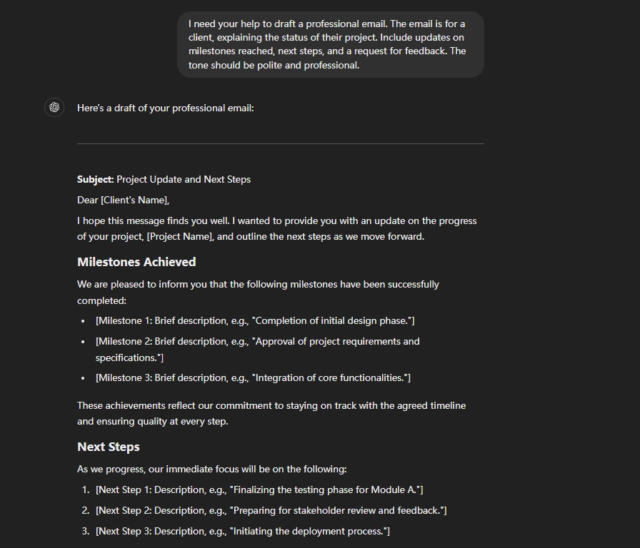 ChatGPT撰写电子邮件简化技术说明示例