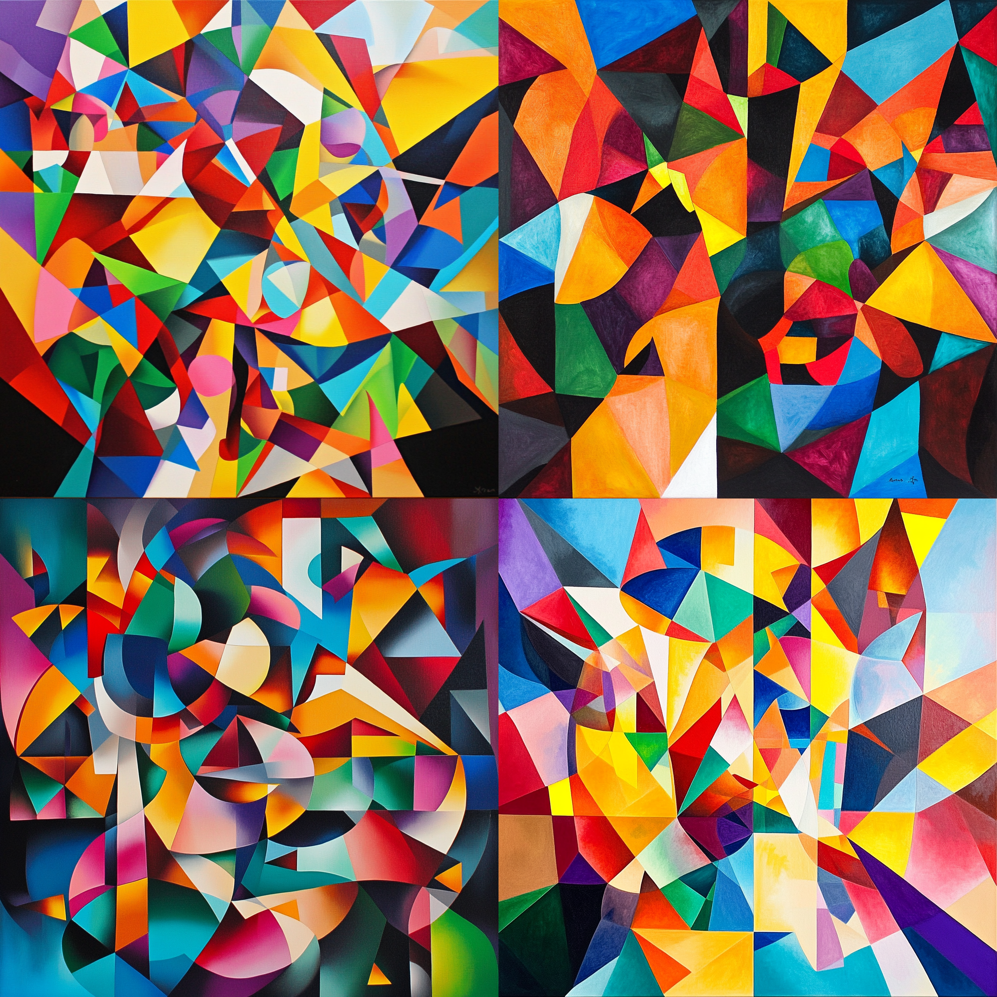 Midjourney立体主义抽象艺术 - 几何形状彩色AI创作
