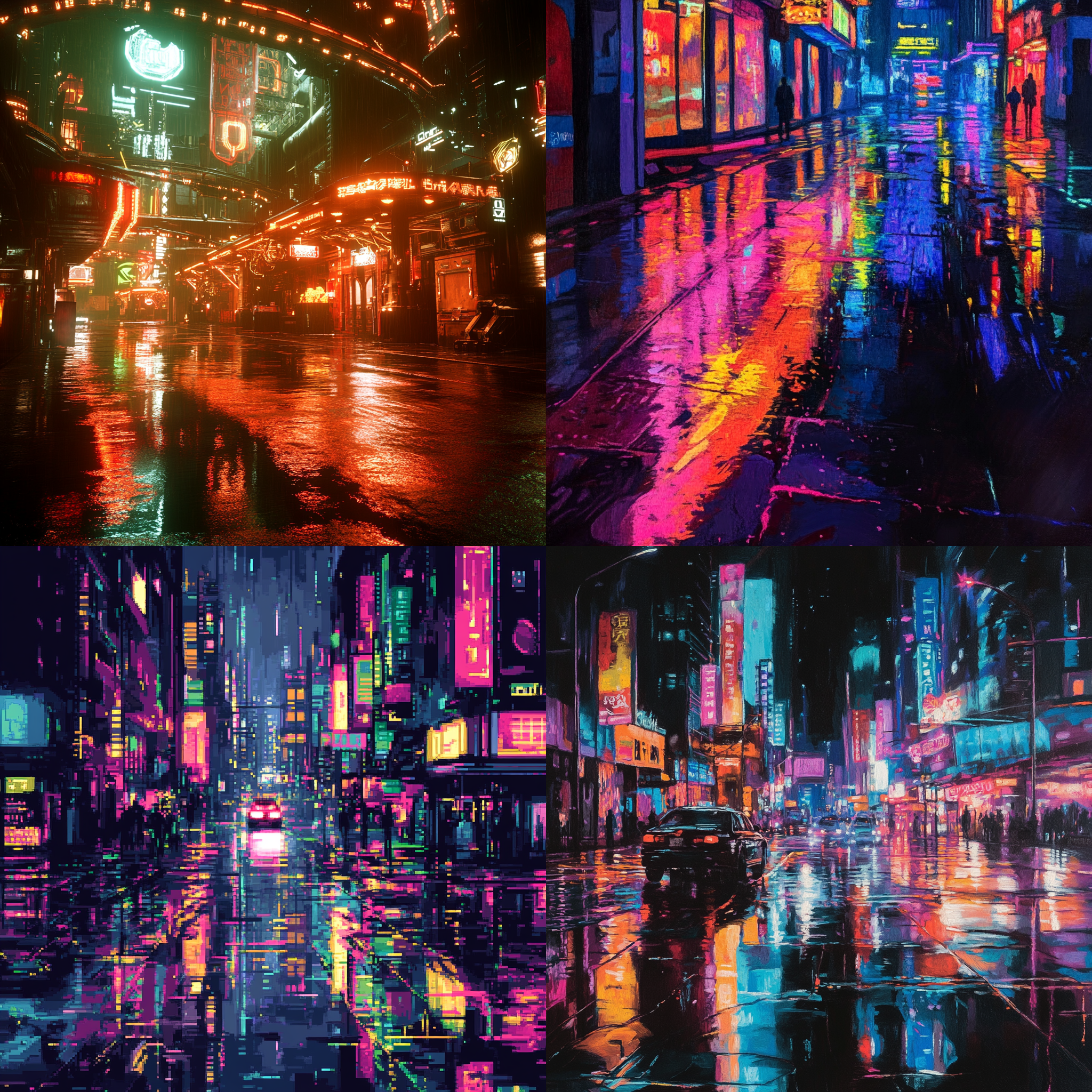 Midjourney未来城市景观 - 霓虹灯赛博朋克风格AI生成