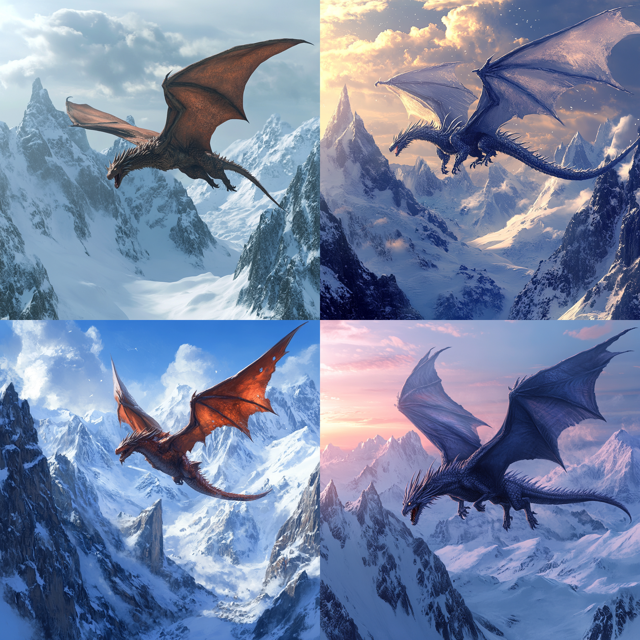 Midjourney神秘龙 - 雪山场景幻想艺术AI生成
