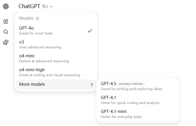 ChatGPT Plus模型选择界面