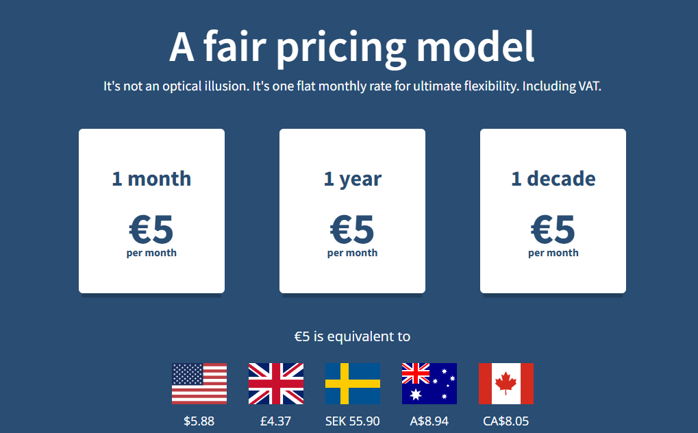 Mullvad VPN固定价格方案