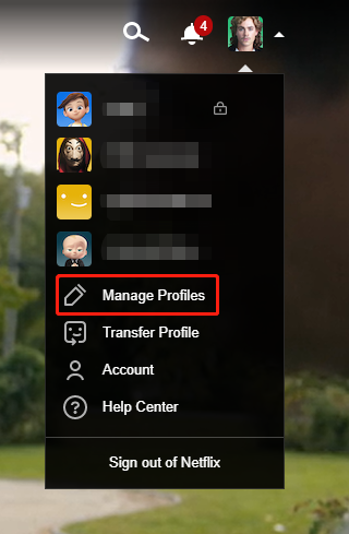Netflix管理个人资料页面
