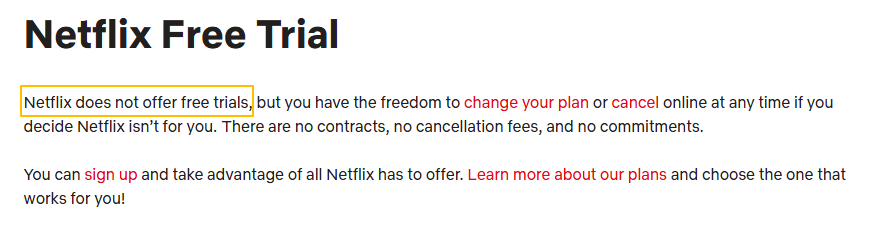 Netflix不再提供免费试用说明图