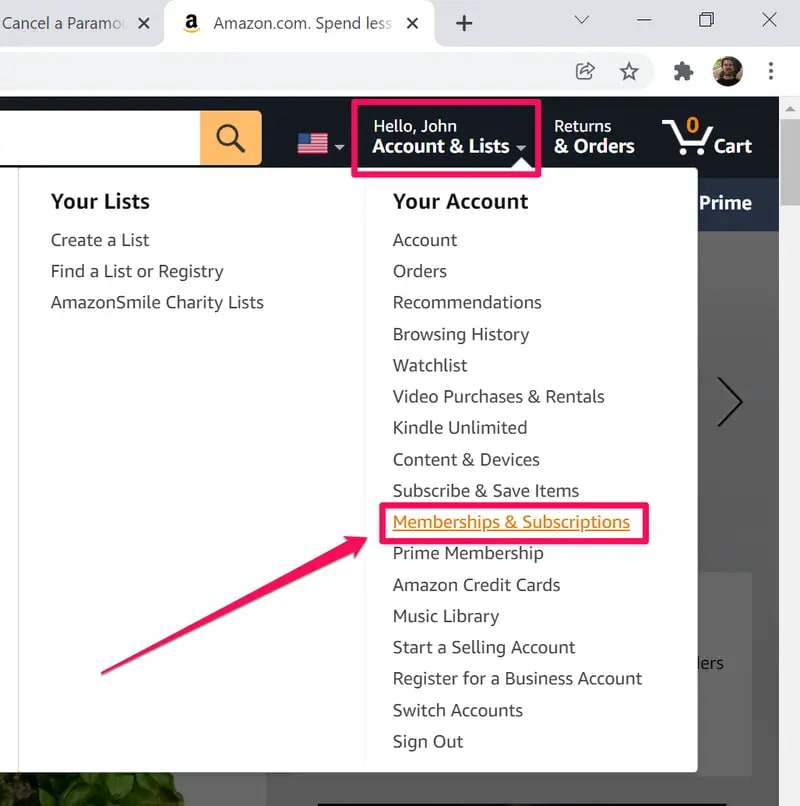 亚马逊取消派拉蒙频道订阅步骤