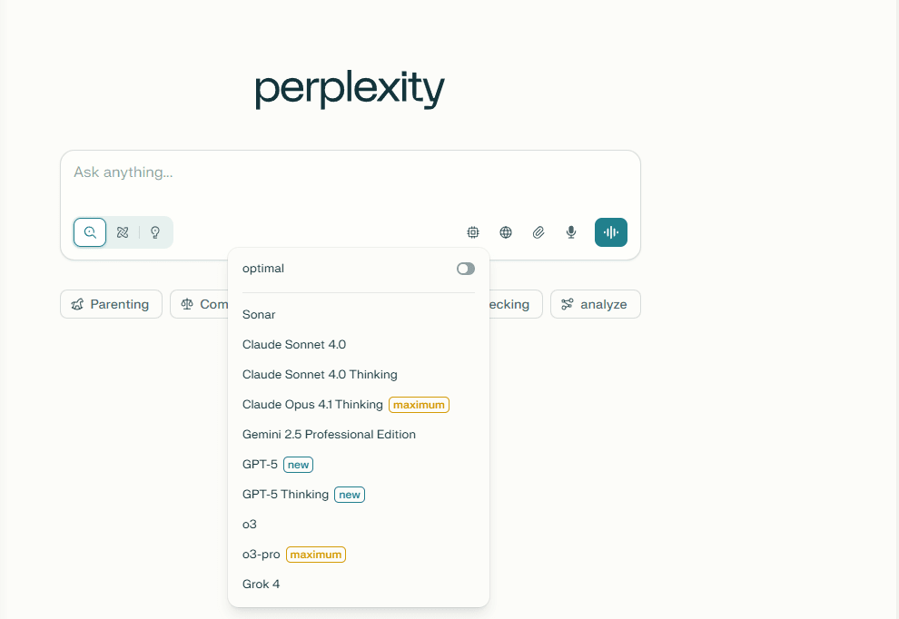 Perplexity Pro多模型切换功能界面展示