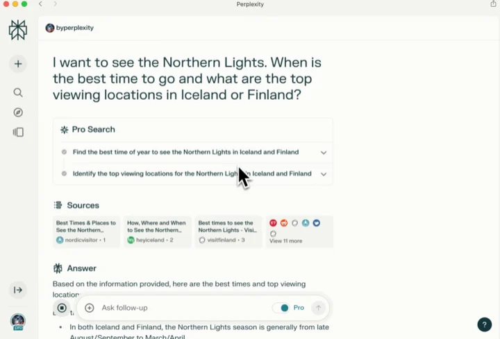 Perplexity Pro无限专业搜索功能展示