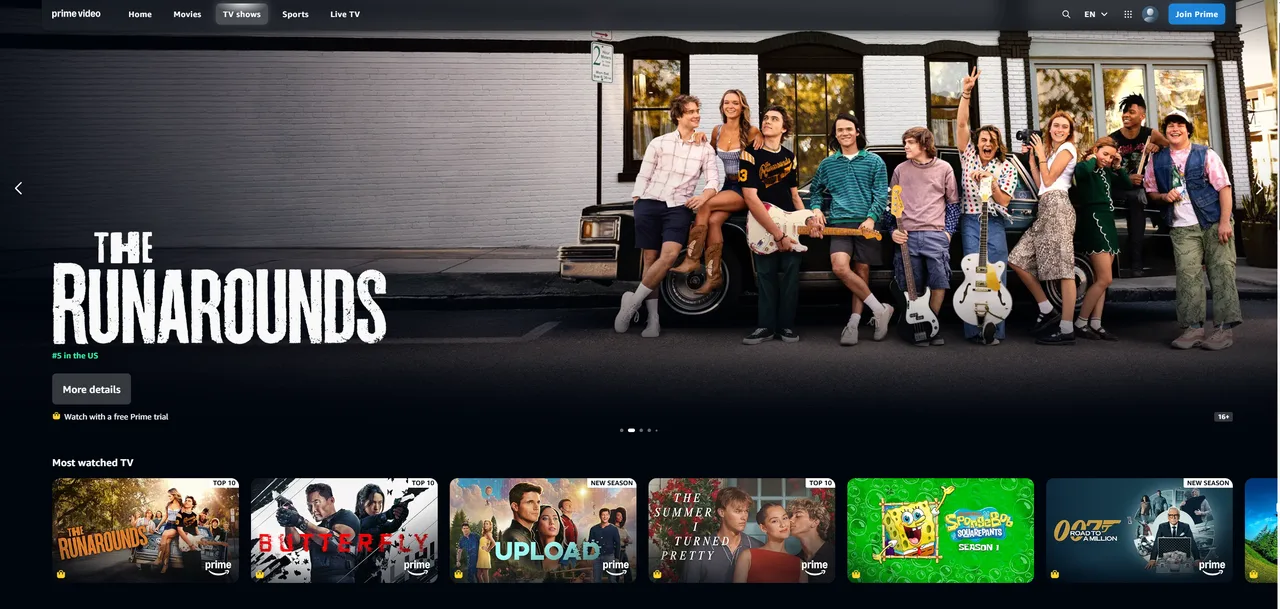 Amazon Prime Video官网主页