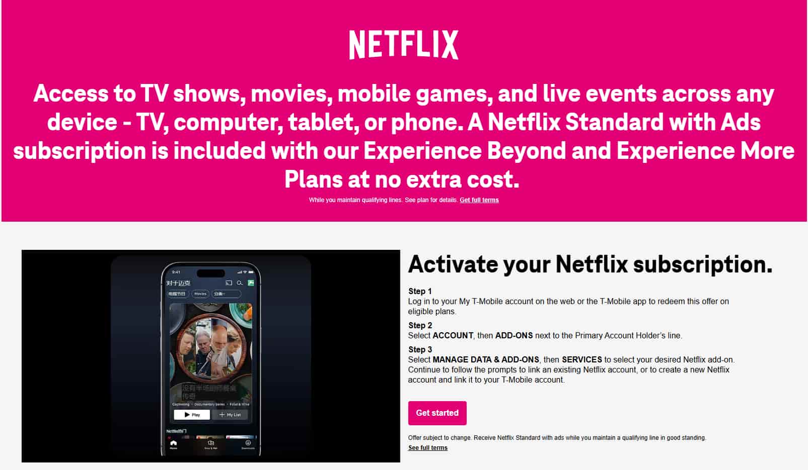 T-Mobile Netflix套餐说明图