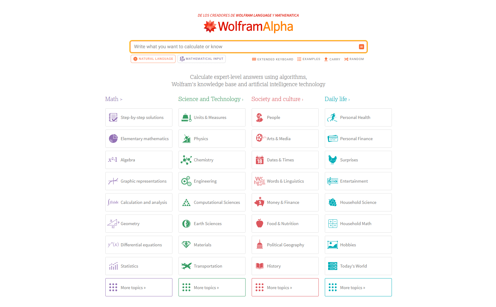Wolfram Alpha计算和知识问答工具界面截图